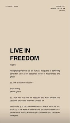 a poster with the words live in freedom written on it's front and back