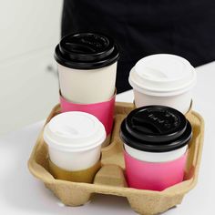 4 Cup Karat Biodegradable Cup Holder with different types of cups Biodegradable Cups, Drink Carrier, Tapioca Pearls, Restaurant Supplies, Cup Holder, A 4, Biodegradable Products, Hold On