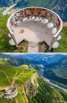 an aerial view of the top and bottom of a mountain