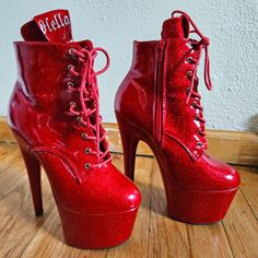 These Are Super Comfortable And In Like New Condition. I Wore Them Once For A Performance. I Absolutely Love Them But Have To Downsize. Red High Heels & Wedges, Red Ankle-high Platform Boots For Parties, Red Platform Ankle-high Heels, Red Ankle-high Heeled Boots Medium Width, Red Synthetic Heels With 4-inch Heel, Lady In Red, Like New, Women Shoes, Boots