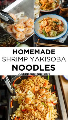 homemade shrimp yakisoba noodles are ready to be cooked in the oven and served on