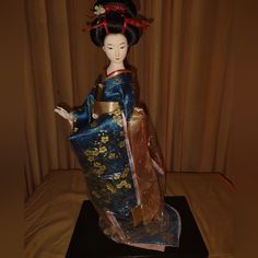 High Value Limited Edition Hand Crafted Porcelain Japanese Geisha Doll Geisha Doll, Chinese Dolls, Japanese Geisha, Source Unknown, Blue Gold, Hand Crafted, Color Blue, Limited Edition, Porcelain