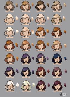 the different types of women's hair are depicted in this cartoon character drawing style