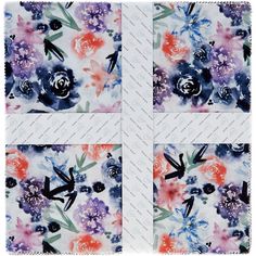 four square pieces of fabric with flowers on them