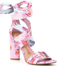 Gianni Bini Astraahh Floral Print Ankle Wrap Sandals | Dillard's Wrap Around Heels, Amazon Shoes, Fun Heels, Floral Heels, Flower Shoes, Ankle Wrap Sandals, Wrap Sandals