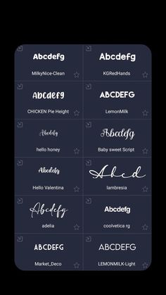 the different font styles for each type of handwritten text, including letters and numbers