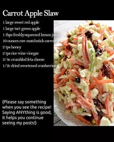 carrot apple slaw on a plate with instructions