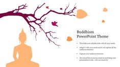 buddha sitting in front of a tree with leaves falling from it and the words buddha powerpoint theme