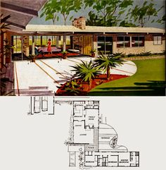 the floor plan for this modern house is shown in two different views, and shows what it