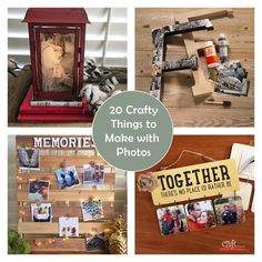 four different pictures with the words 20 crafty things to make with photos on them