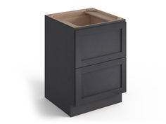 a black cabinet with two drawers on the bottom and an open drawer in the middle