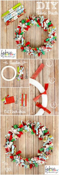 the instructions for how to make a paper wreath with scissors and tape on wood planks