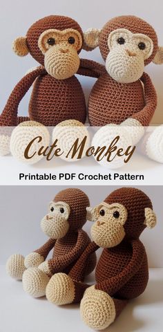 two crocheted monkeys sitting next to each other