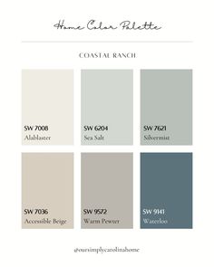 the color scheme for coastal ranch is shown in shades of gray, blue and white