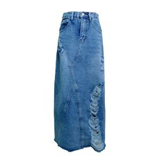 Introducing the 2023 Spring-Summer Collection. the perfect embodiment of laid-back style ââ‚?our damaged split maxi denim skirt. This edgy. high-waisted masterpiece exudes a modern. underground style that's sure to turn heads. Crafted from premium quality denim and showcasing a distinctive damaged pattern. this skirt is the ultimate trendy statement.Key Highlights: Effortless Street Style: Capture the perfect blend of contemporary fashion and nostalgic seattle-sound with this chic city style pie Underground Style, Maxi Jean Skirt, Denim Skirts Online, Maxi Denim Skirt, Long Jean Skirt, Womens Denim Skirts, Skirt Images, Jeans Street Style