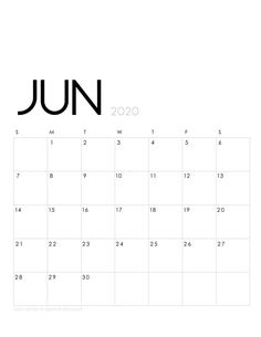 a calendar with the word june in black and white on it's front page