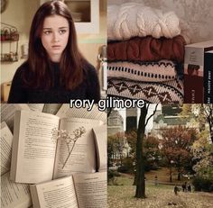 the collage shows books, trees and people