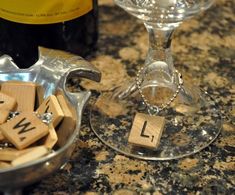 Scrabble Tiles Diy, Wine Decor, Diy Tile, Wine Tags, Wine Glass Charms, Homemade Christmas Gifts, Wine Charms