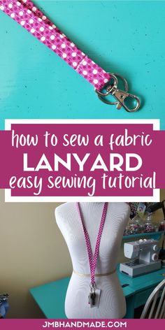 a sewing machine with the words how to sew a fabric lanyard on it