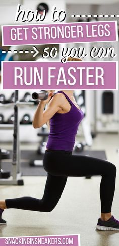 A woman doing a lunge in a gym, with a text overlay that says how to get stronger legs so you can run faster. How To Increase Leg Strength, Leg Workout For Runners Strength Running, Leg Day For Runners Gym, Leg Day Workout For Runners, Running Leg Workout, Runners Leg Workout Strength Training, Leg Workout Runners, Strengthen Legs At Home, Leg Workout For Runners Strength