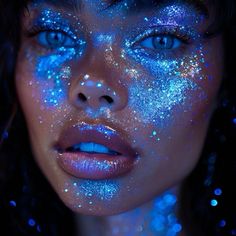 #eyeshadow #eyeshadowlooks #eyeshadowforbeginners #makeup #makeupart #glam #eyeliner #eyelashes Aurora Borealis Makeup Look, Water Themed Makeup Look, Space Makeup Aesthetic, Dramatic Blue Makeup, Black Hole Makeup, Blue Goddess Aesthetic, Sky Makeup Look, Dark Blue Glitter Makeup, Jelly Fish Makeup