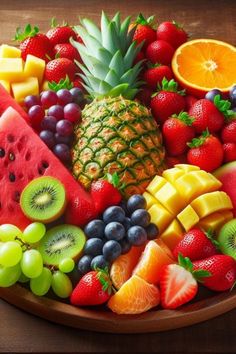 a plate filled with lots of different types of fruit