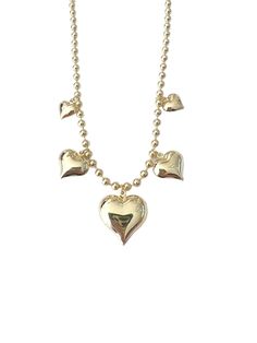 MULTI PUFFY HEART NECKLACE – Mac + White Boutique Gold Heart Beads Choker Jewelry, Gold Heart Beads Choker Necklace, Gold Heart Beaded Choker Jewelry, Gold Heart Charm Choker Necklace, Gold Choker Necklace With Heart Charm, Puffy Heart Necklace, White Boutique, Resort Jewelry, 16 Necklace