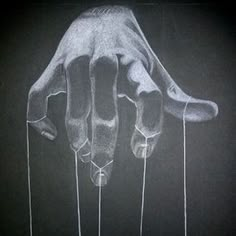 a chalk drawing of a hand holding something in it's palm and two fingers