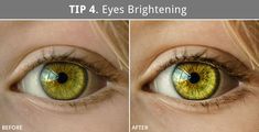 an image of two yellow eyes before and after retouing with photoshopped