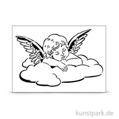 a black and white drawing of an angel sitting on top of a cloud with wings