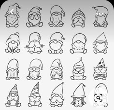 cartoon gnomes with hats and beards for coloring pages or book page design, isolated on white background