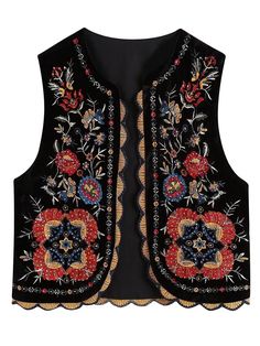 Arrives by Mon, Apr 22 Buy Sunisery Women Vintage Floral Waistcoat Embroidered Crop Tops Open Front Cardigan Outerwear at Walmart.com Embroidered Vest, Velvet Vest, Floral Vests, Embroidered Crop Tops, Embroidered Velvet, Flared Sleeves Top, Chic Shirts, Mode Boho, Short Cardigan