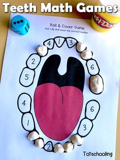 FREE teeth printable games for dental health theme in preschool, featuring number recognition and counting activities. Dental Activities For Preschool, Dental Health Preschool Activities, Teeth Printable, Childrens Dental Health