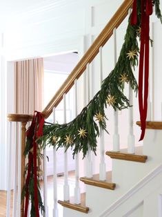 christmas garland on the banisters and stairs