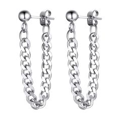 PRICES MAY VARY. ♦ Metal:100% Solid Stainless Steel, High Quality and Environmentally Friendly, nickel-free, lead-free, Hypoallergenic, Non-irritating to Skins. ♦ Including 1 pair of cuban chain earrings, weight: 3.1g/pair. They are lightweight, comfortable and great for daily wearing. Safe for sensitive skin. ♦ Chic long chain dangle earrings, will let you stand out among the crowd and your dress up will be more charming with them. ♦ Whether it's a party or daily shopping, these hoop dangle ear Mens Dangle Earrings, Hoop Earrings For Men, Black Earrings Men, Mens Earrings Hoop, Stud Earrings For Men, Earrings For Men, Dangle Hoop Earrings, Party Dance, Wedding Banquet