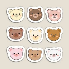 six stickers with different colored bears on them