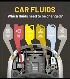 the inside of a car with different types of fluids on it and text that reads, which fluids need to be changed?