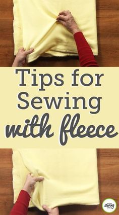 two hands holding up a pillow with the words tips for sewing with fleece on it