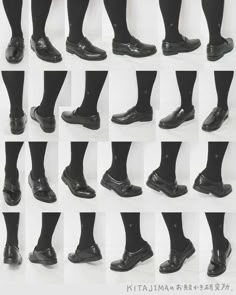 many pairs of black shoes are shown in multiple rows, all showing the same amount of socks