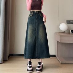 Olivia Mark - Vintage High-Waisted Denim Skirt with Frayed Hem High Waisted Denim Skirt, Types Of Skirts, High Waisted Denim, Olivia Mark, Denim Skirt, High Waisted, Skirt, Blue, Clothes