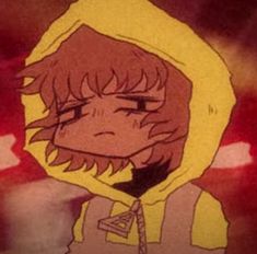 an anime character wearing a yellow hoodie with his eyes closed and one eye open