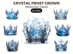 crystal frost crown watercolor clipart - 35 png example image for commercial use