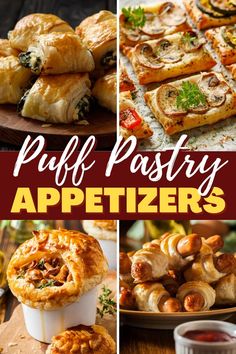 puff pastry appetizers collage with text overlay that reads puff pastry appetizers