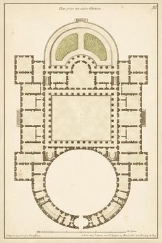 an old architectural drawing of a building with arches and doorways on the ground plan