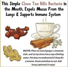 Clove Tea Recipes, Medicinal Recipes, Clove Tea, Sick Remedies, Natural Healing Remedies, Cold Home Remedies, Herbs For Health, Health Knowledge