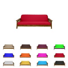 a set of four different colored couches