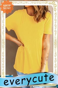 Yellow Solid Color Crew Neck Tee Yellow Plain Relaxed Fit T-shirt, Yellow Plain T-shirt With Relaxed Fit, Yellow Relaxed Fit Plain T-shirt, Yellow Casual Solid Color Shirt, Casual Solid Yellow Shirt, Yellow Spring Shirt, Yellow Solid Color Shirt For Summer, Yellow Relaxed Fit Solid Color Tops, Yellow Relaxed Fit Solid Tops