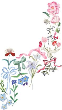 an image of flowers and ribbons on a white background