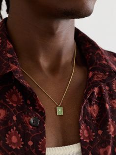 PATTARAPHAN's designs are handcrafted in Bangkok in small-batch runs, so each piece is quite unique. Cast from 14-karat gold, this 'Chata' necklace has an ID-tag pendant set with a checkerboard of pavé emeralds. It can be fastened at two points to suit the neck of different outfits. Artisan Yellow Gold Jewelry Gift, Artisan Gold Jewelry With Flower Pendant, Artisan Gold Flower Pendant Jewelry, Rectangular Gold Artisan Jewelry, Green Recycled Gold Jewelry For Gift, Artisan Rectangular Gold Jewelry, Handmade Yellow Gold Rectangular Pendant, Emerald Pendant Necklace, Gold And Emerald