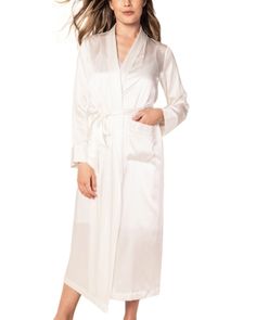 Petite Plume White Silk Long Robe White Silk, Pick Up, In Store, Buy Online, Silk, Long Sleeve, Free Shipping, White